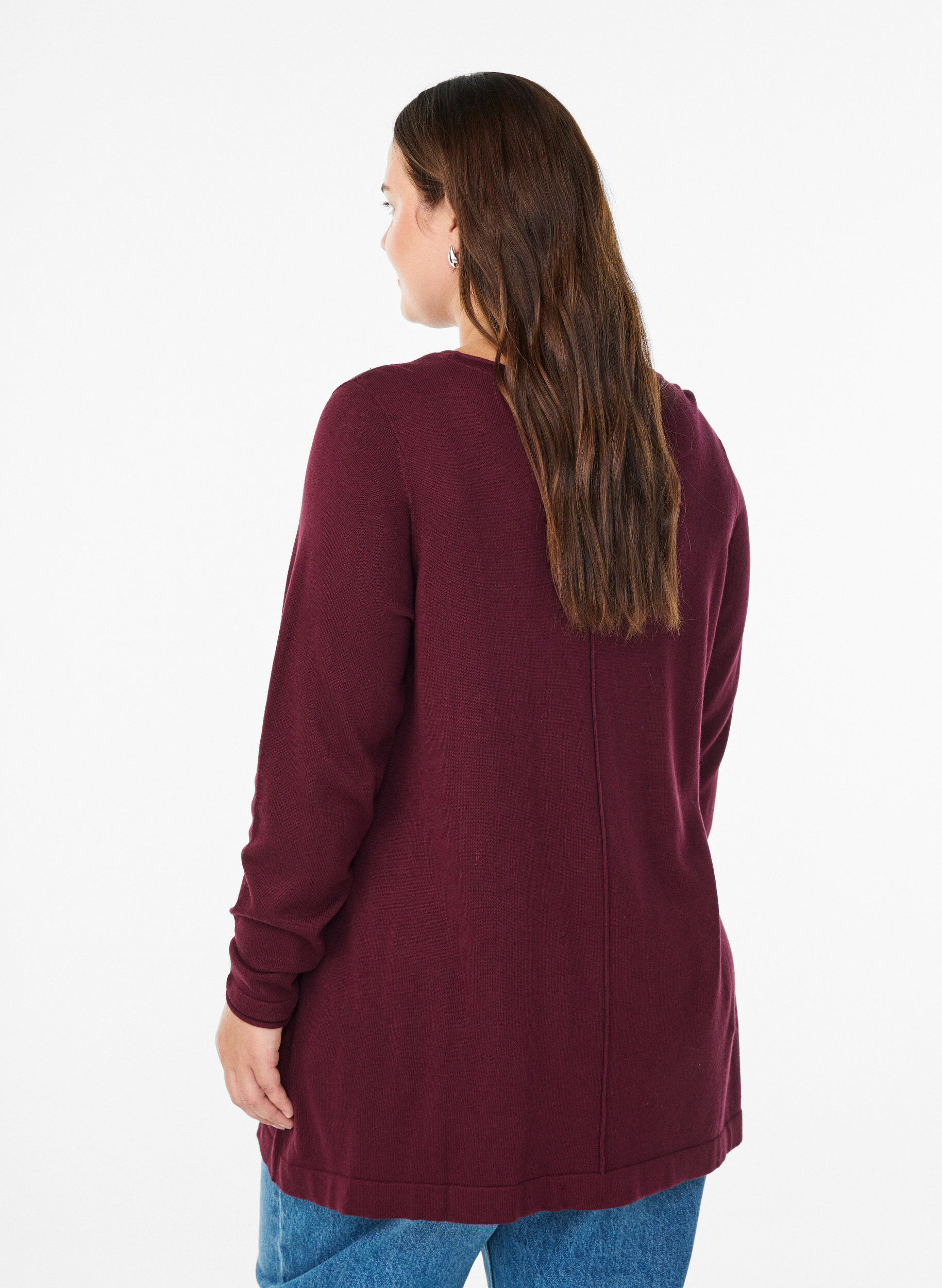 ZizziGestrickte Bluse aus Baumwoll-Viskose-Mischung, Dunkles Bordeaux, Model image number 2