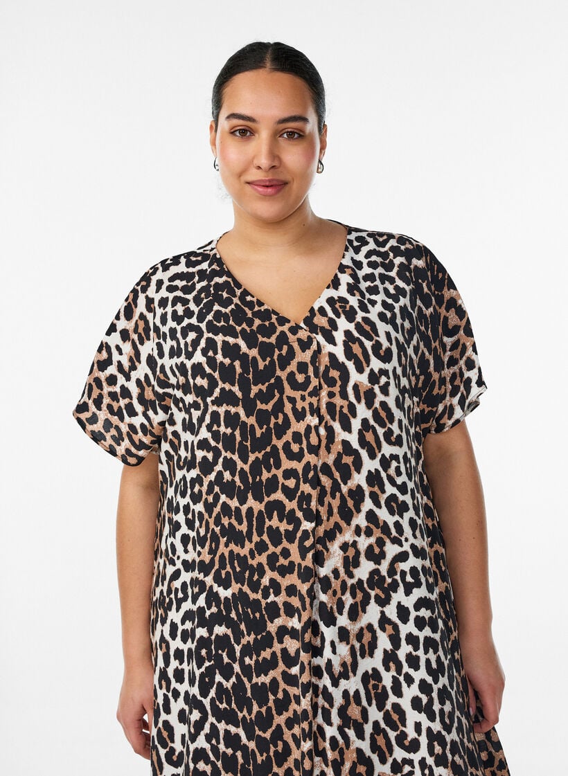 Kleid aus Viskose mit V-Ausschnitt, Braun, Model image number 2