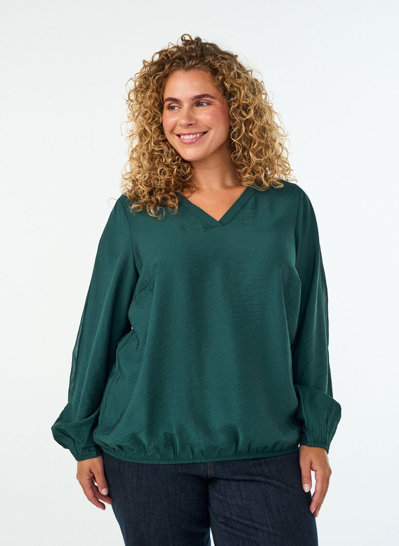Bluse mit Balloneffekt und Chiffondetails, Gr&uuml;n, Model image number 0