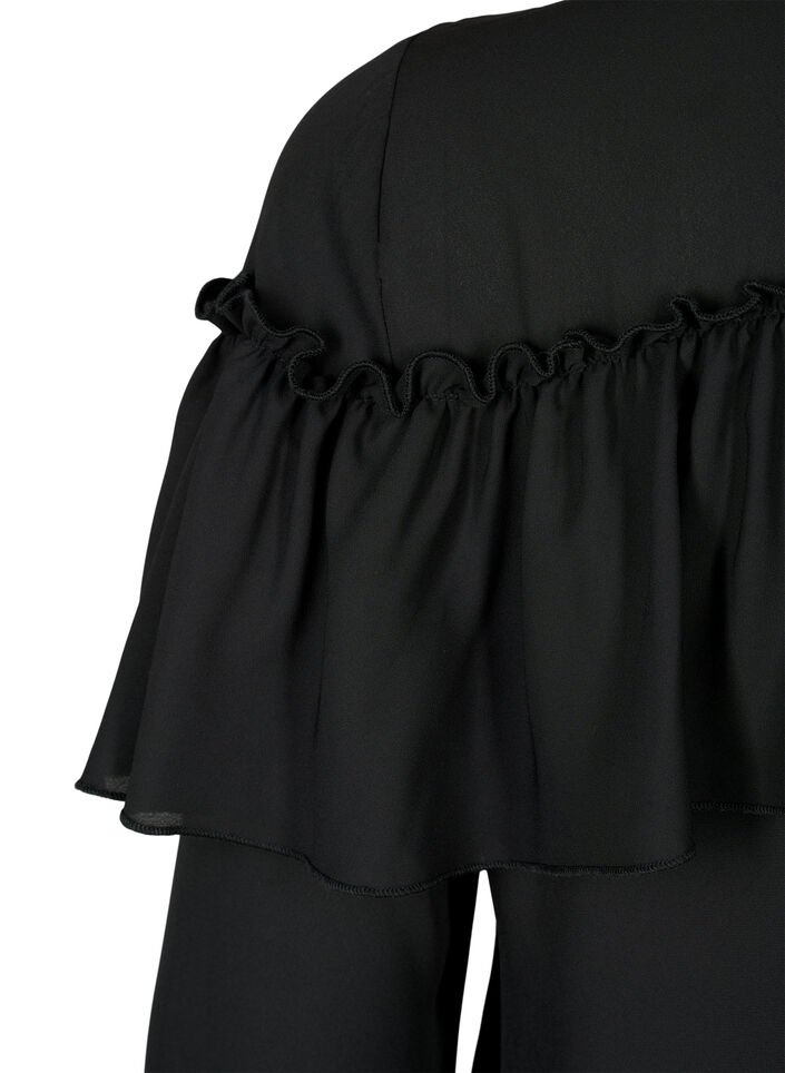 Rüschenbluse mit Perlmuttknöpfen, Black, Packshot image number 4