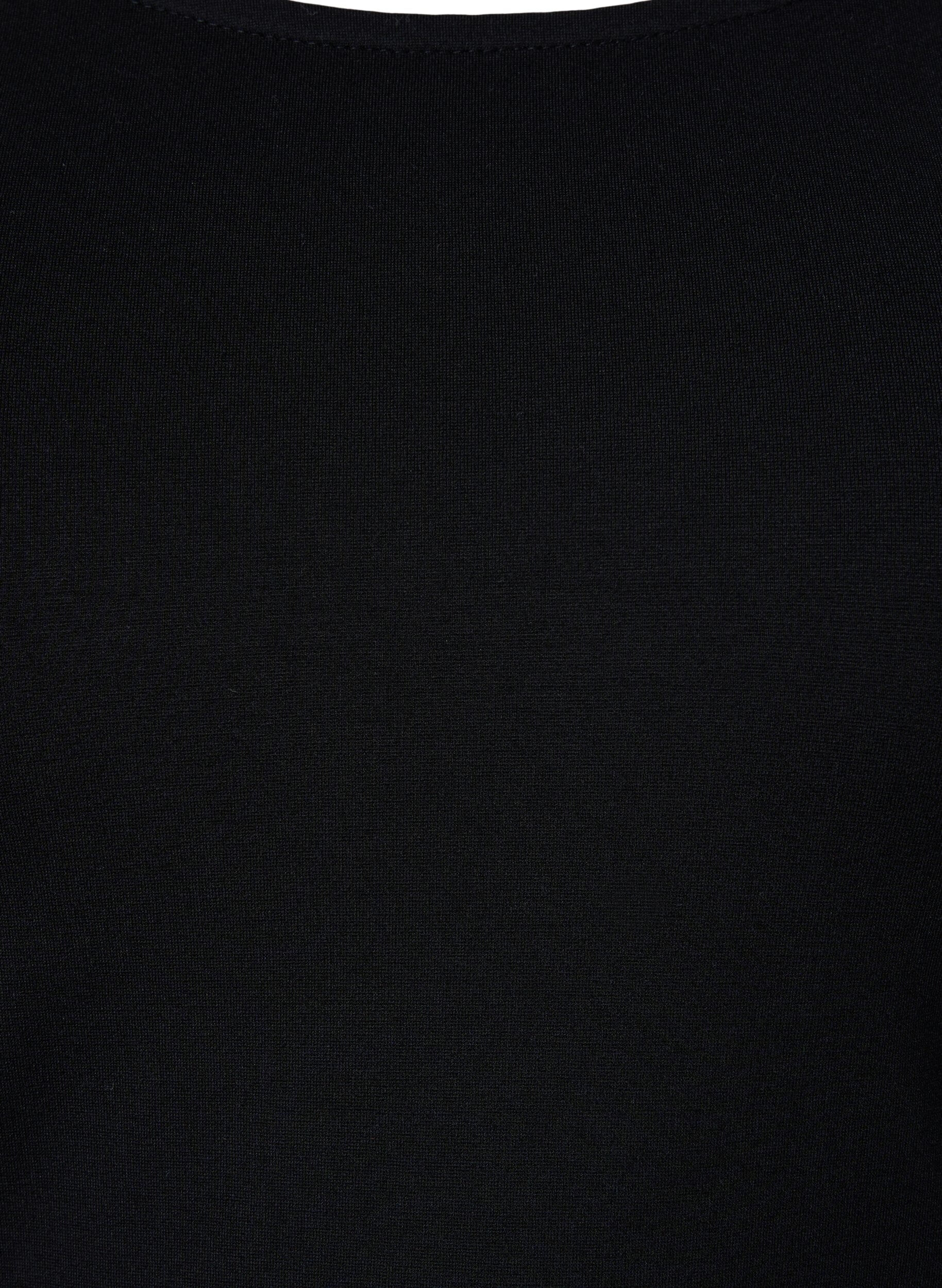 ZizziUnifarbenes Kleid mit 3/4 &Auml;rmeln und Schlitz, Black, Packshot image number 2