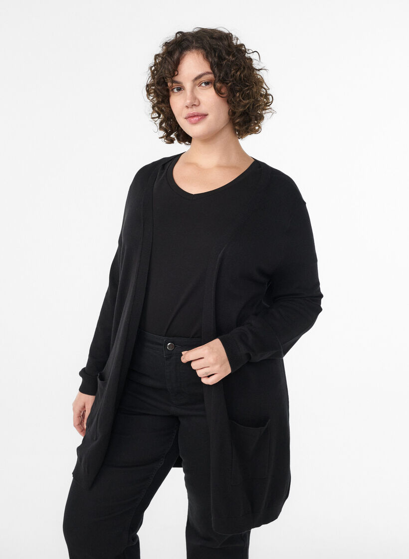 Lange Strickjacke aus Viskose-Mischung, Schwarz, Model image number 0