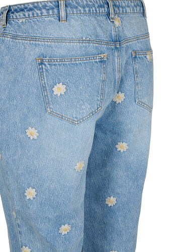 Mille Mom Fit Jeans mit Blumenstickerei, Light Blue w. Flower, Packshot image number 3