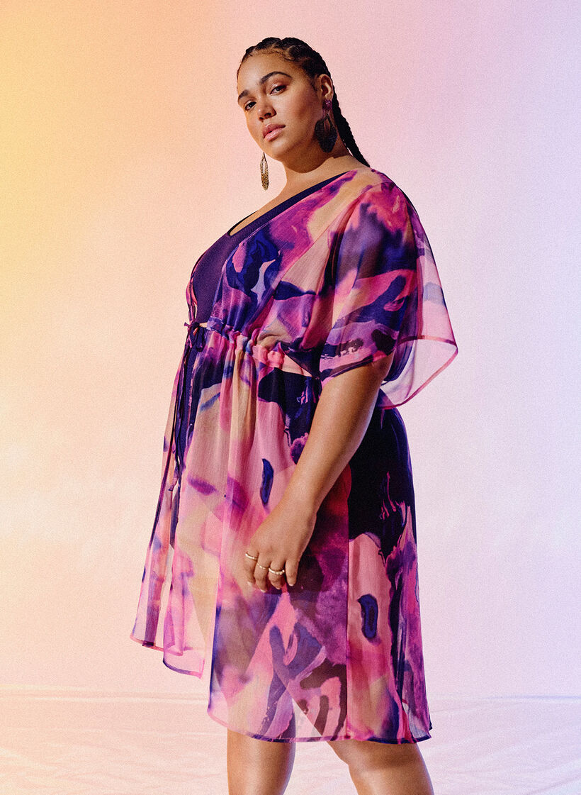 Strand-Kimono mit Druck, Purple Swirl, Image