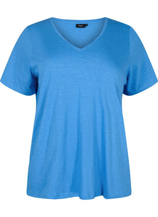 Kurzärmeliges Basic T-Shirt mit V-Ausschnitt, Provence , Packshot image number 0