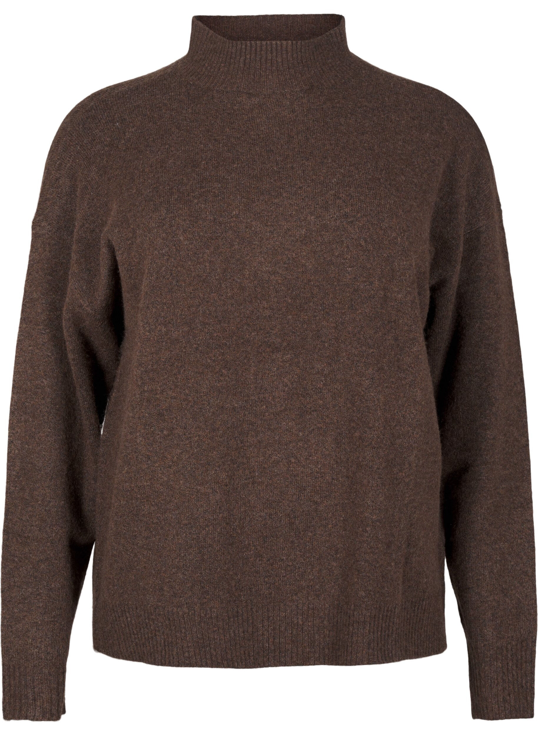 ZizziGestrickte Wollbluse mit hohem Kragen, Rain Drum Mel., Packshot image number 0