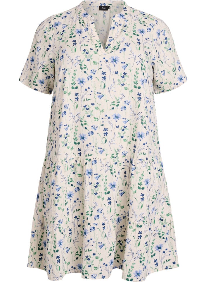 Kurzes A-Linien-Kleid aus Baumwollmusselin, Beige, Packshot image number 0