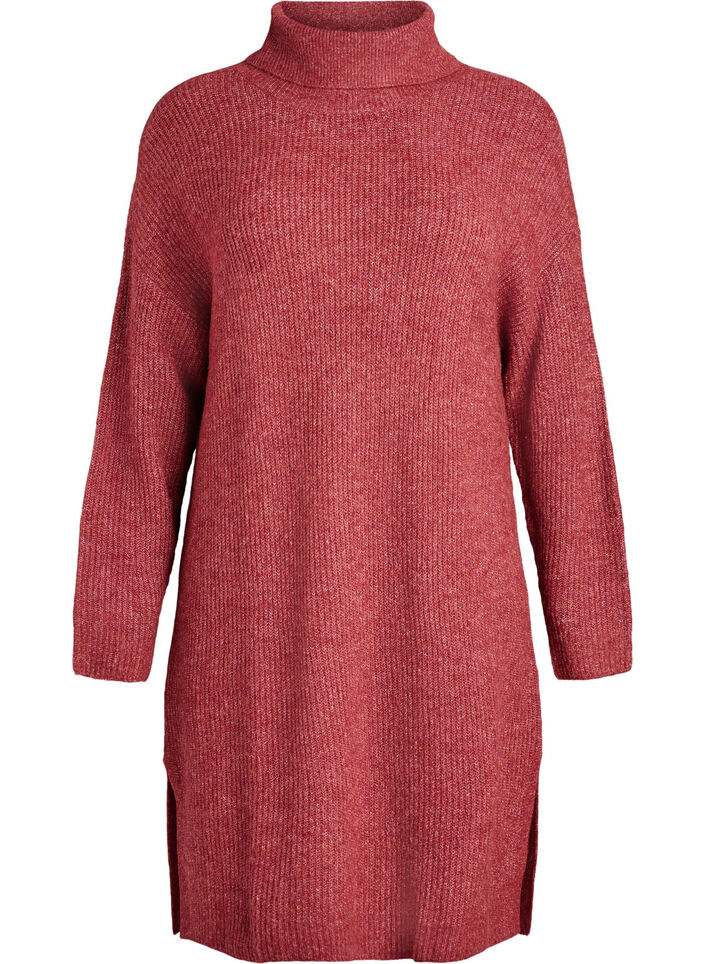 Strickkleid mit Rollkragen, Rot, Packshot image number 0