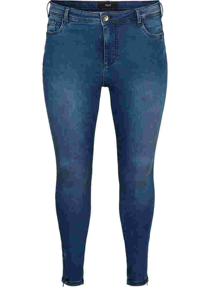 Cropped Amy Jeans mit Reißverschluss, Dark blue denim, Packshot image number 0