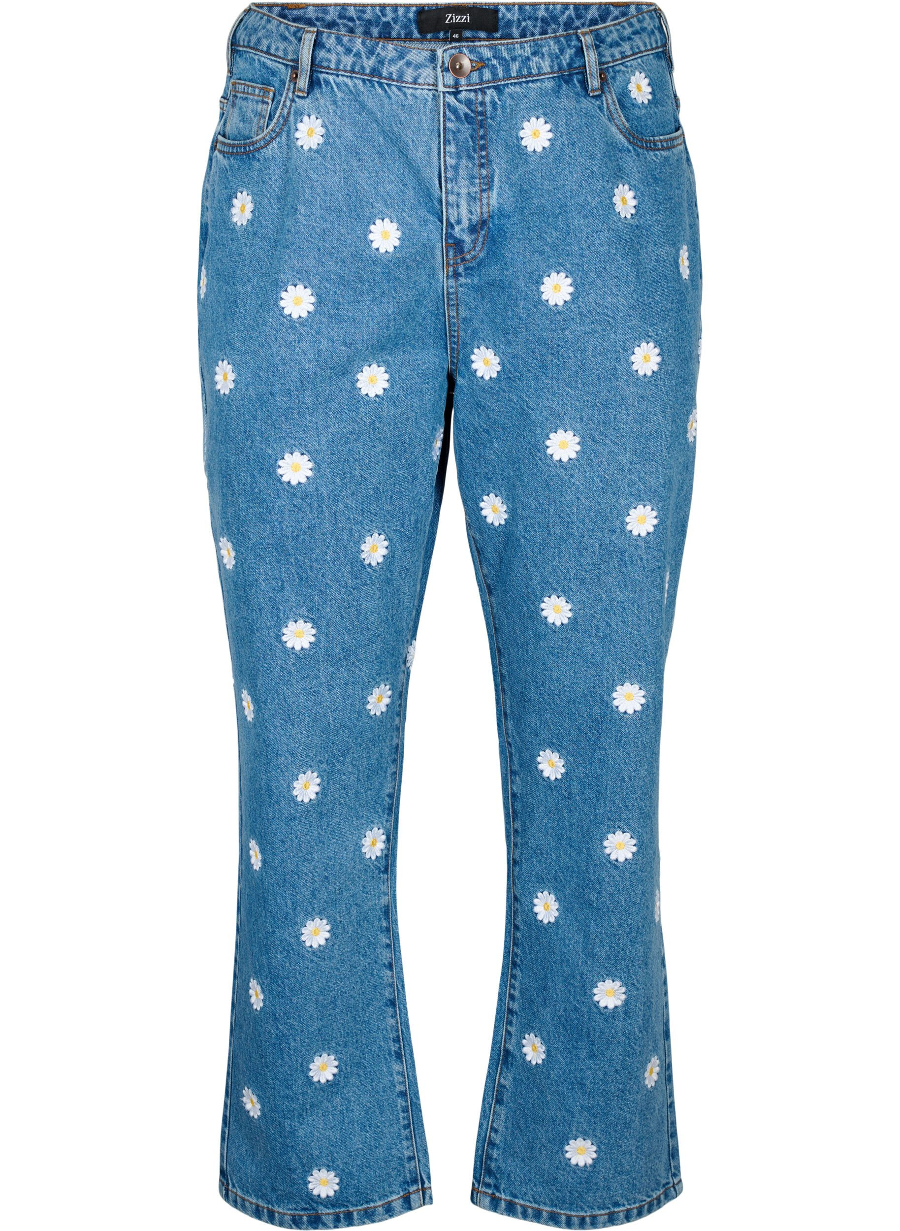 Zizzi Gemma Jeans mit hoher Taille und G&auml;nsebl&uuml;mchen, Blau, Packshot image number 0