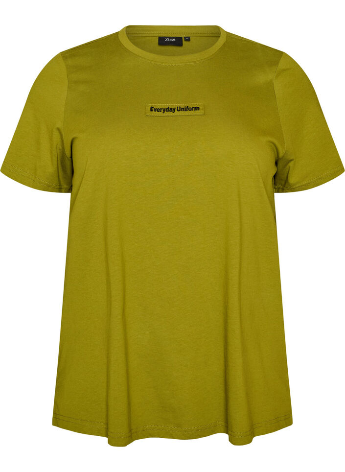T-Shirt aus Baumwolle mit Text-Badge, Gr&uuml;n, Packshot image number 0