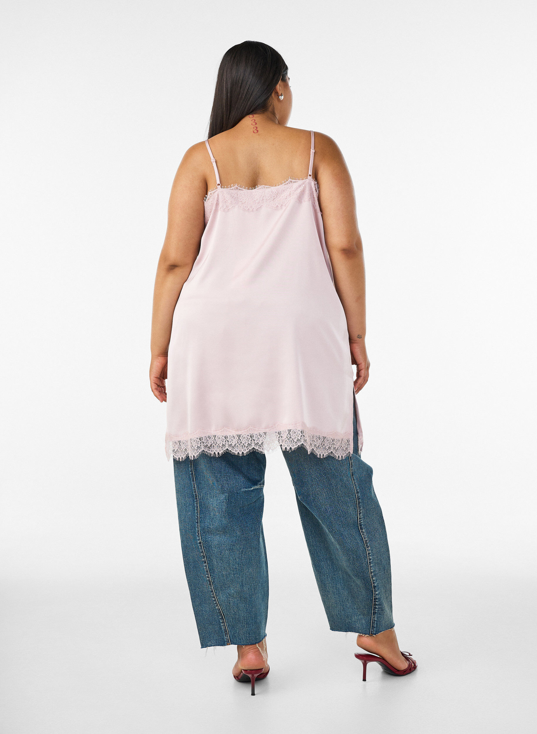 ZizziLanges Top aus Satin mit Spitzen, Rot, Model image number 2