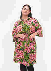 Viskose Hemdkleid mit Blumenmuster, Pink G. Flower AOP, Model