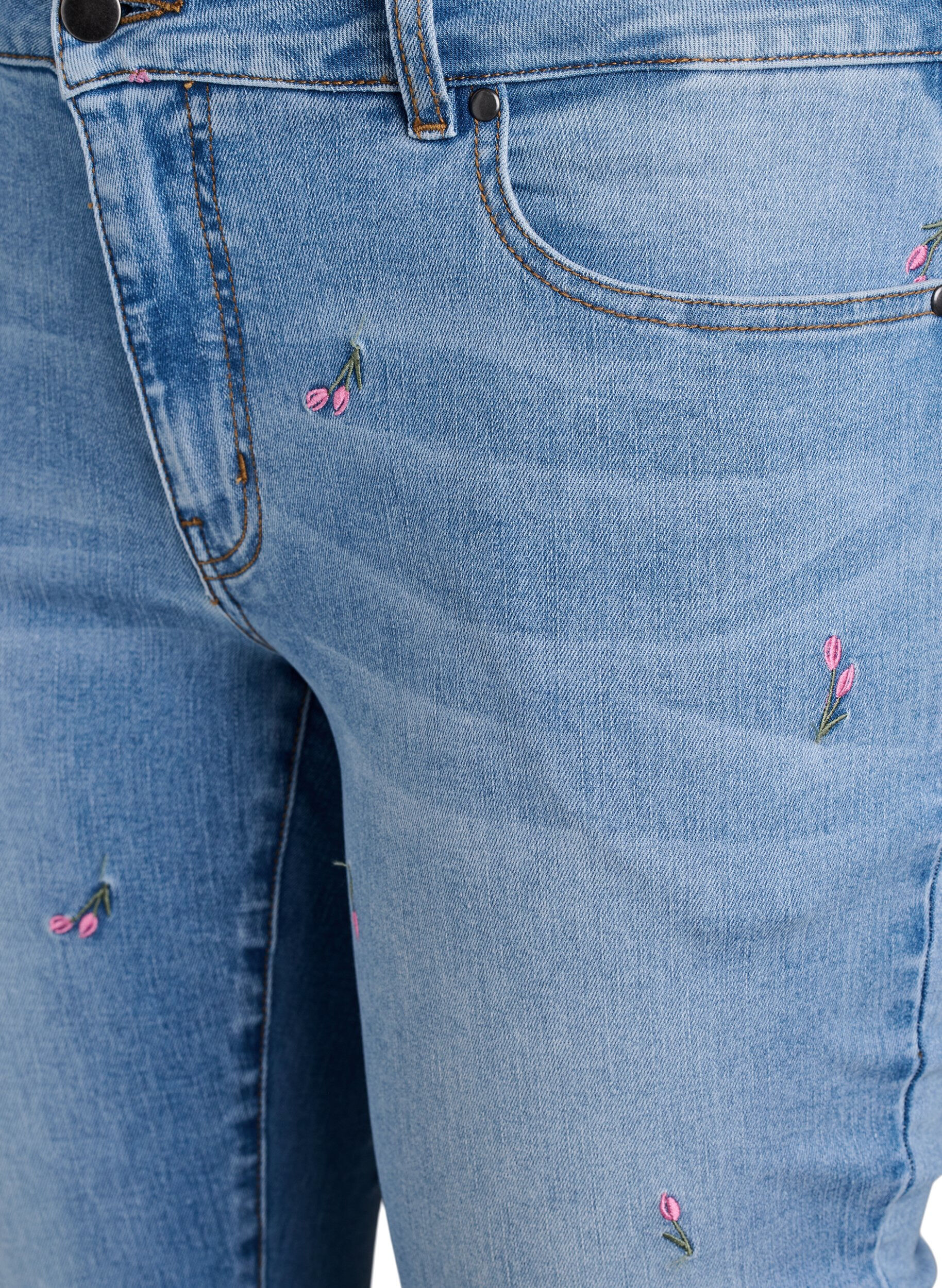 ZizziBootcut Jeans mit gestickten Blumen, Blau, Packshot image number 2