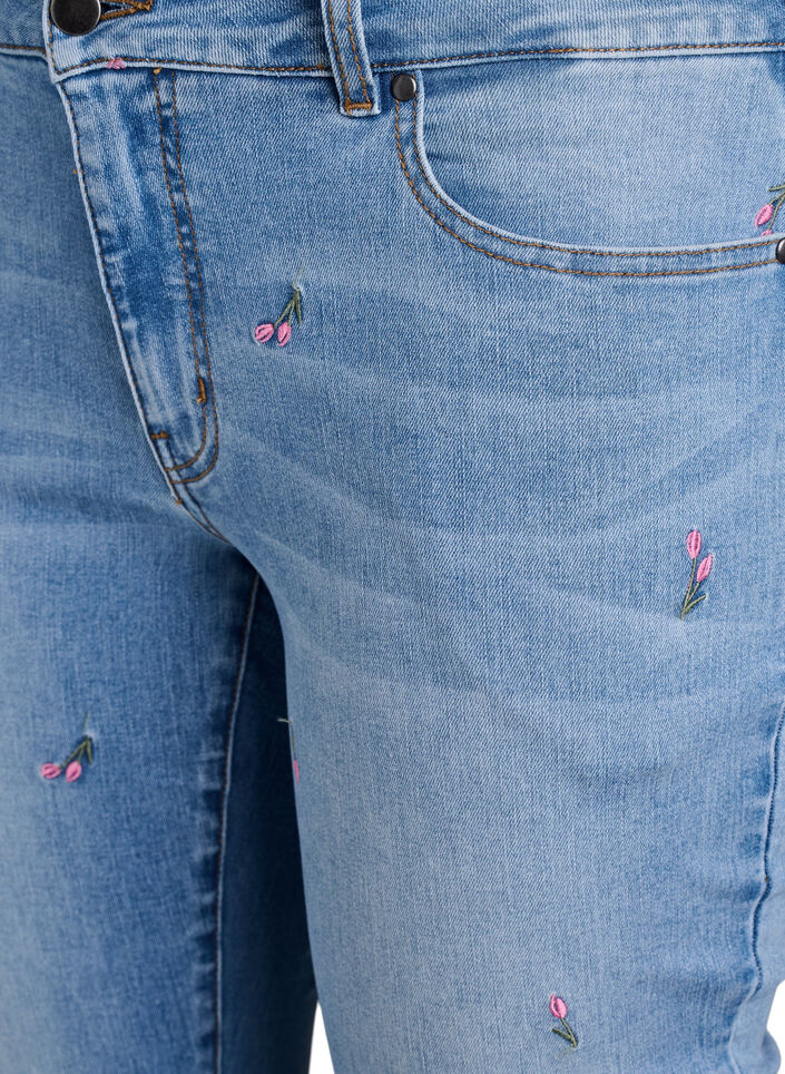 Bootcut Jeans mit gestickten Blumen, Blau, Packshot image number 2