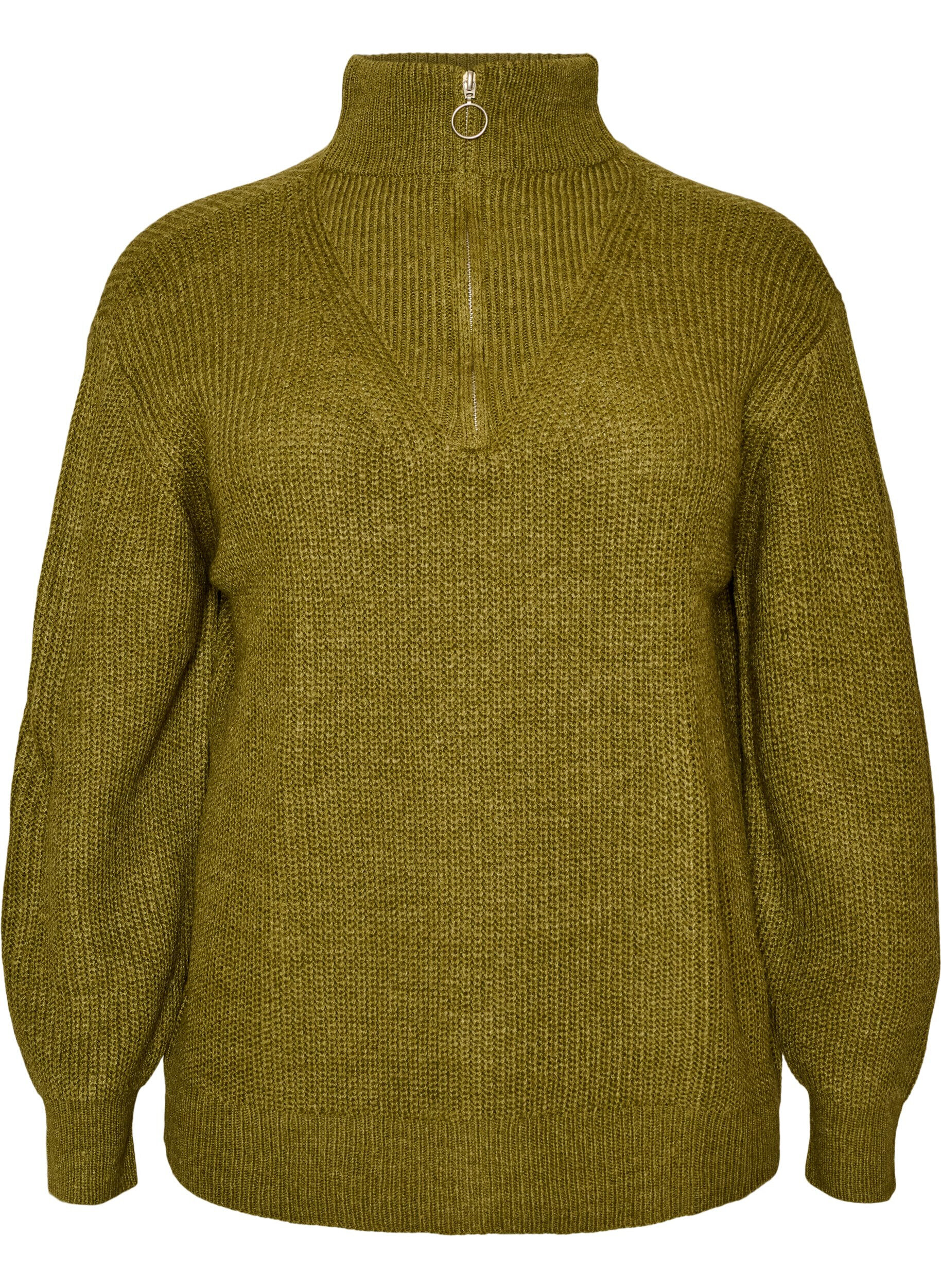 ZizziStrickpullover mit hohem Kragen und Rei&szlig;verschluss, Gr&uuml;n, Packshot image number 0