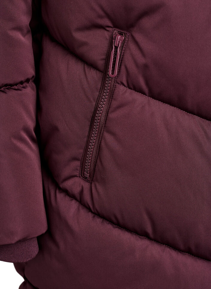 Langer Puffermantel mit Kapuze und Taschen, Dunkles Bordeaux, Packshot image number 3