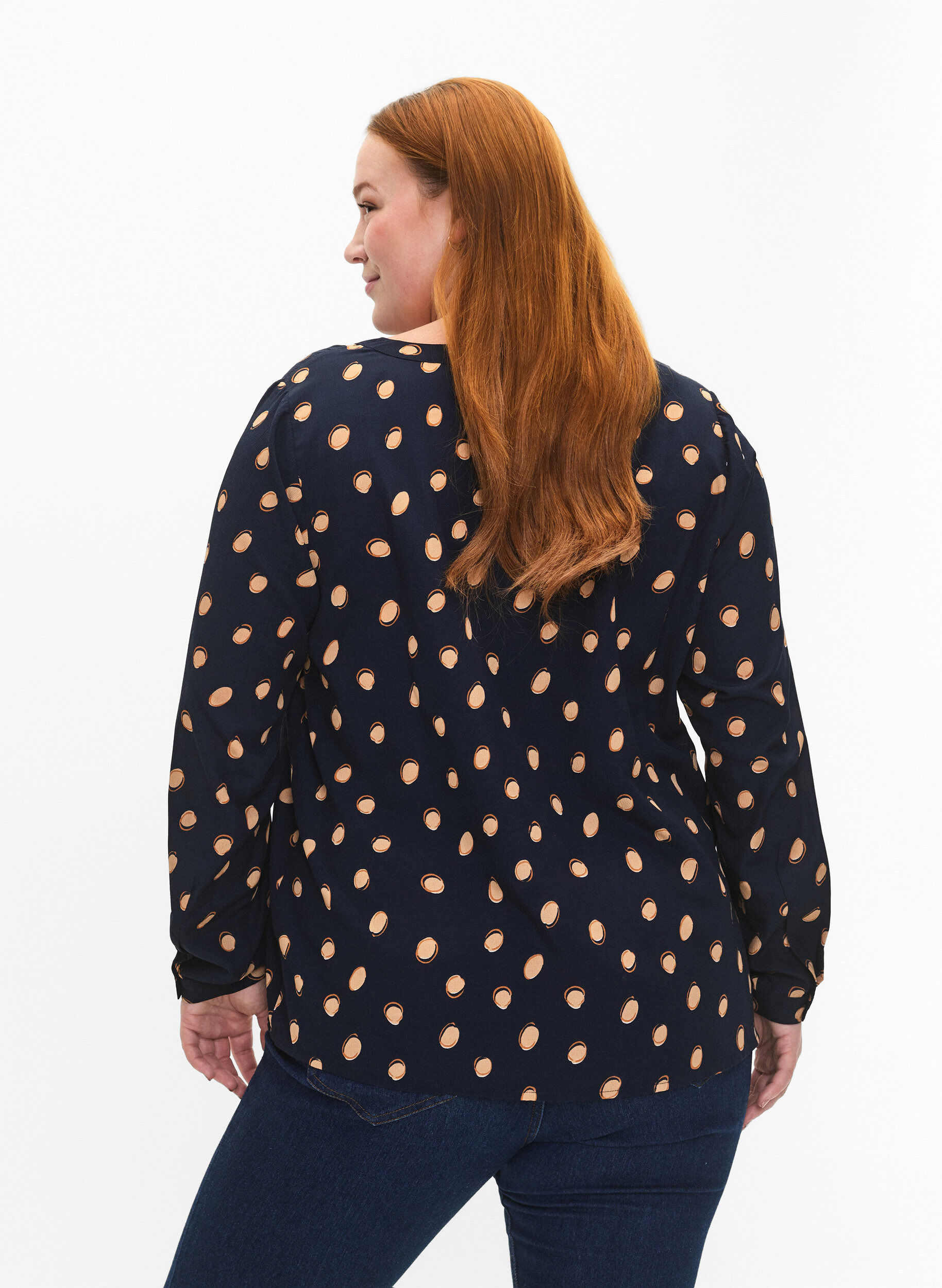 ZizziFLASH &ndash; Lang&auml;rmlige Bluse mit Druck, Blue Double Dot, Model image number 1