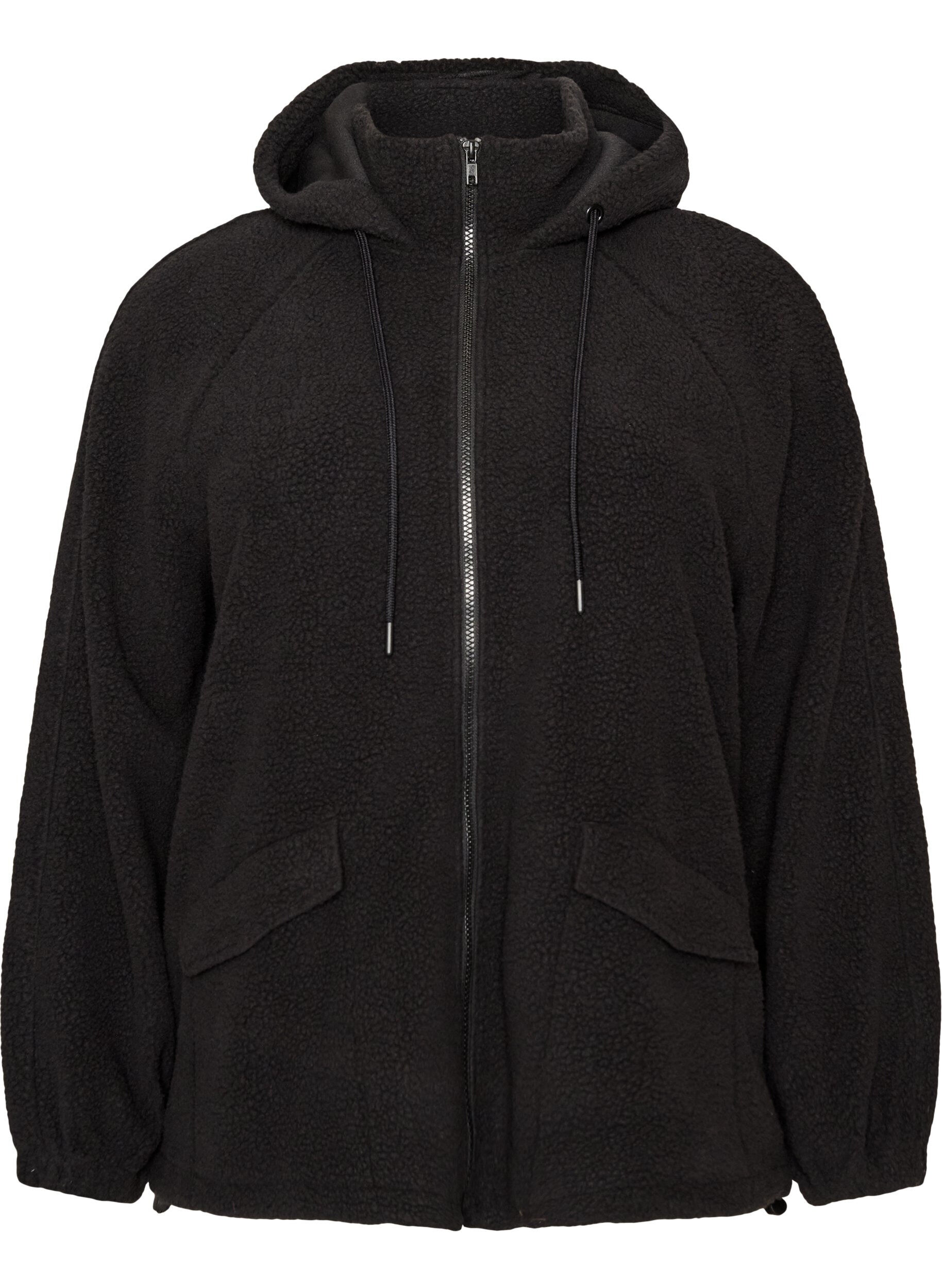 ZizziTeddyjacke mit Kapuze und Rei&szlig;verschluss, Schwarz, Packshot image number 0