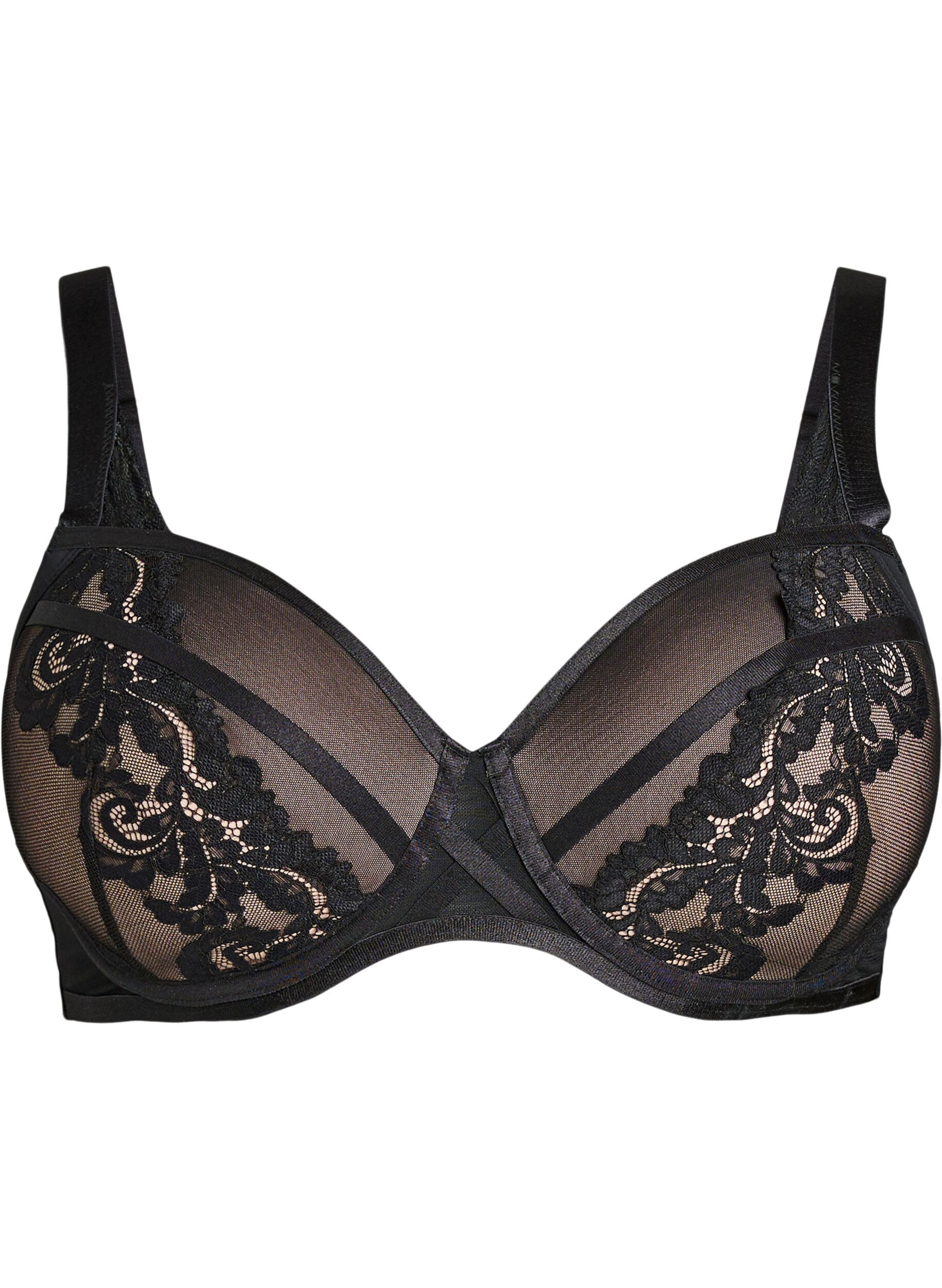 ZizziVorgeformter B&uuml;gel-BH mit gebl&uuml;mter Spitze, Schwarz, Packshot image number 0