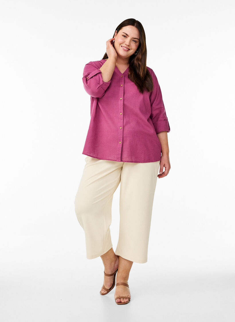 Baumwollbluse mit V-Ausschnitt, Rot, Model image number 1