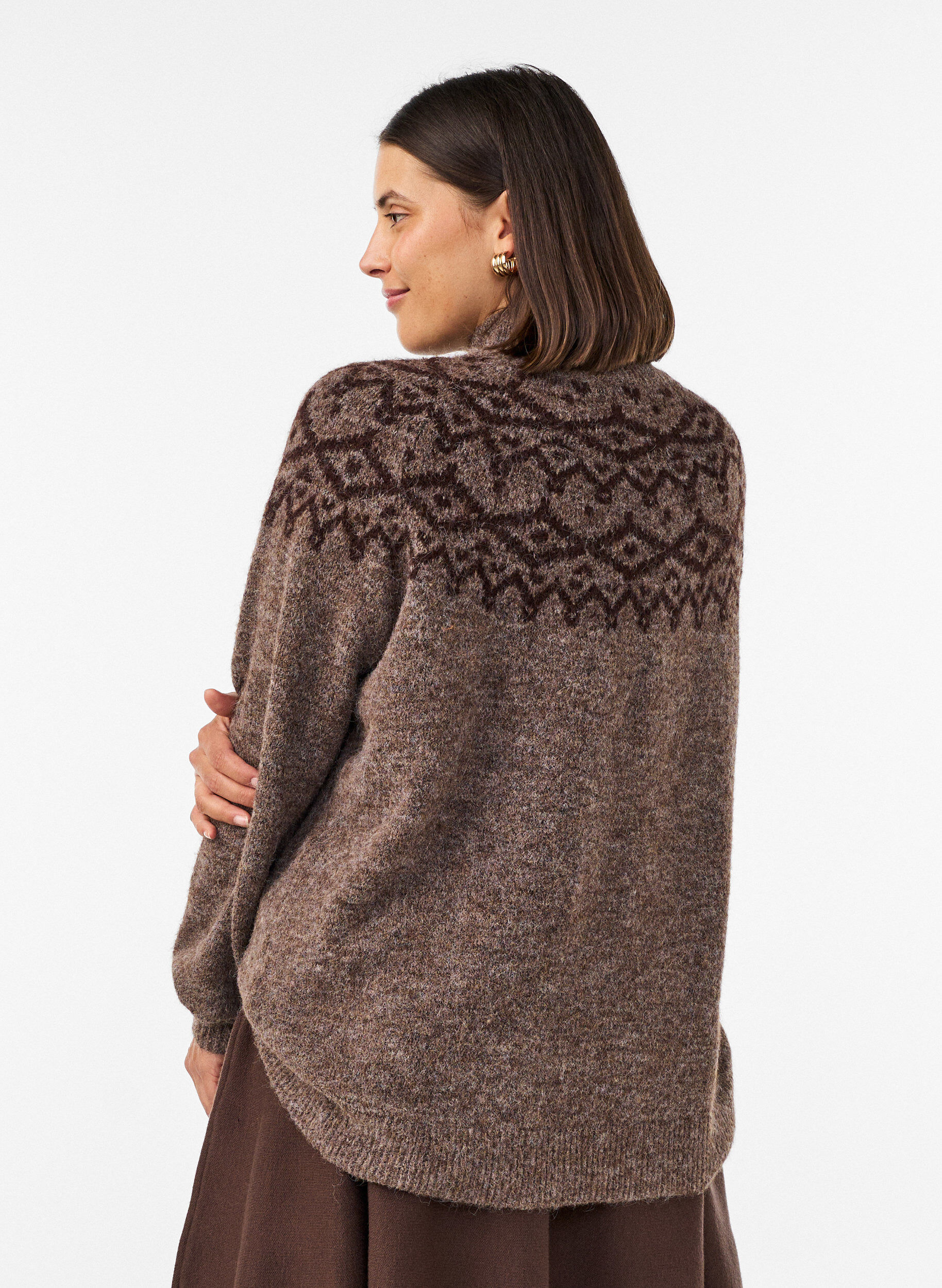ZizziPullover mit nordischem Muster, Braun, Model image number 2