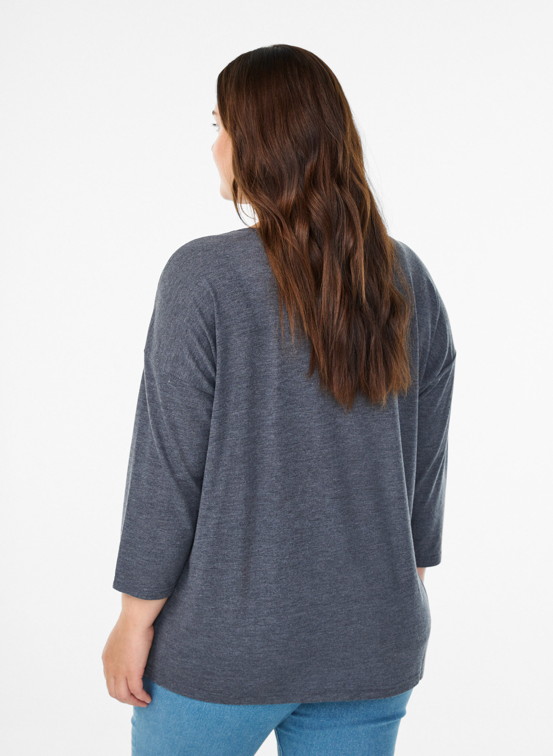 ZizziBluse aus Jersey mit 3/4-&Auml;rmeln, Grau, Model image number 2