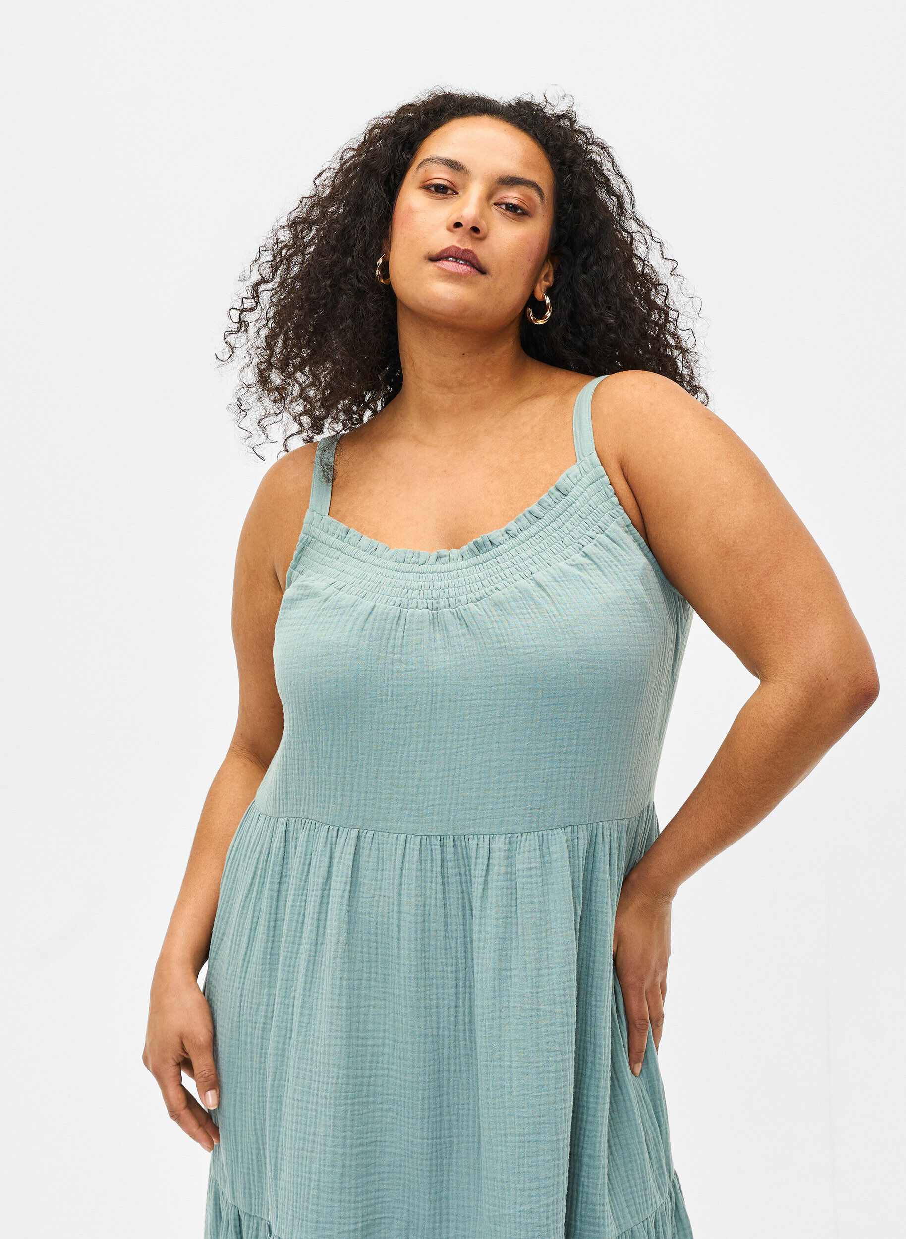 ZizziSchlichtes Tr&auml;gerkleid aus Baumwolle, Chinois Green, Model image number 2