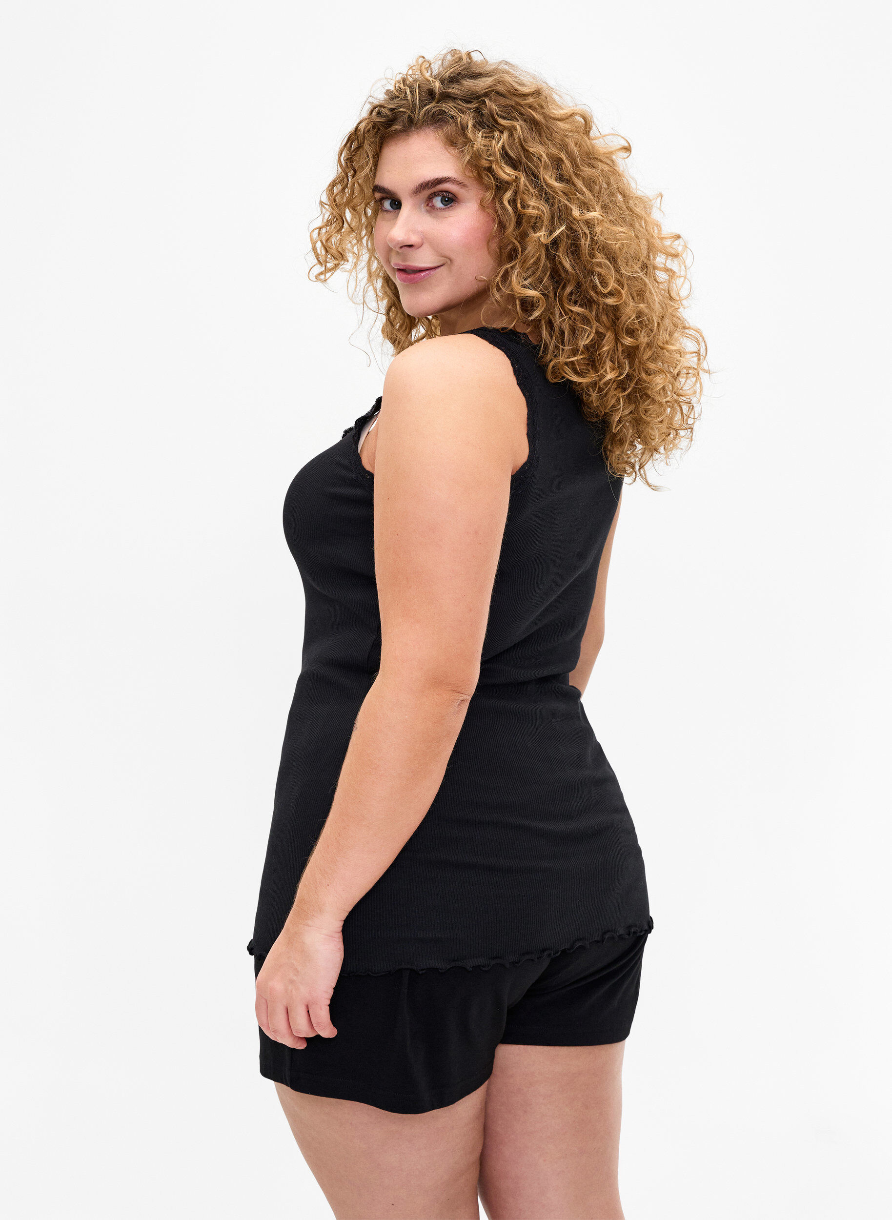 Zizzi2er-Pack Tops mit Spitze, Schwarz, Model image number 2