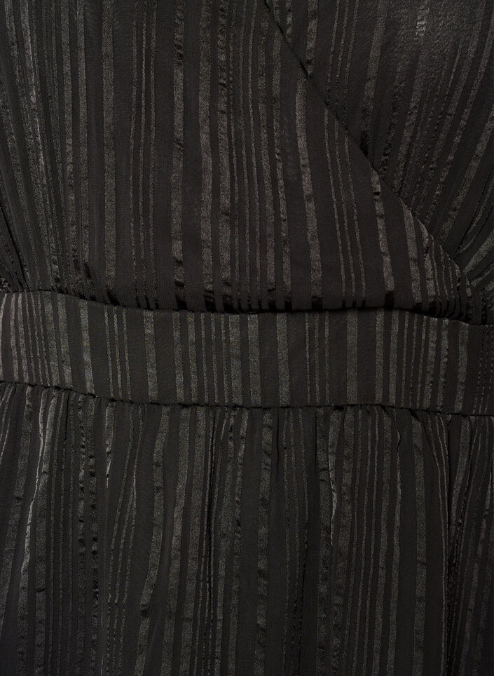 Knielanges Kleid mit transparenten Streifen und Wickeleffekt, Schwarz, Packshot image number 2