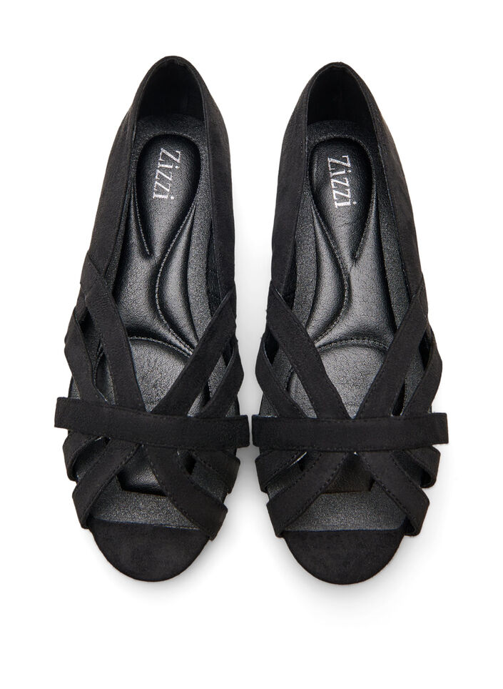 Ballerina aus Wildlederimitat mit &uuml;berkreuzten Riemen, Schwarz, Packshot image number 3