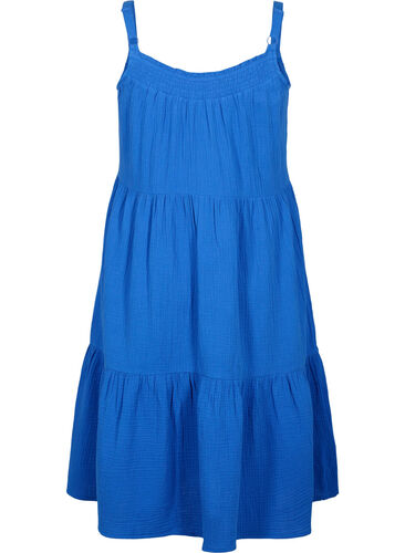 Einfarbiges Trägerkleid aus Baumwolle, Victoria blue, Packshot image number 1