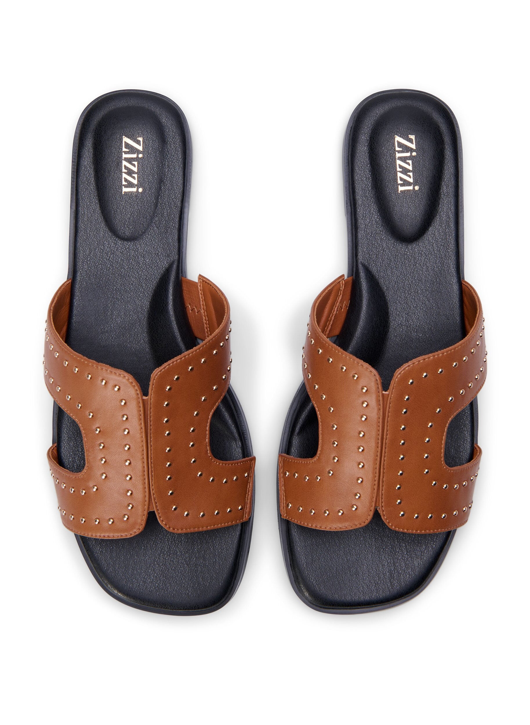 ZizziFlache Sandalen mit Nieten, Braun, Packshot image number 2