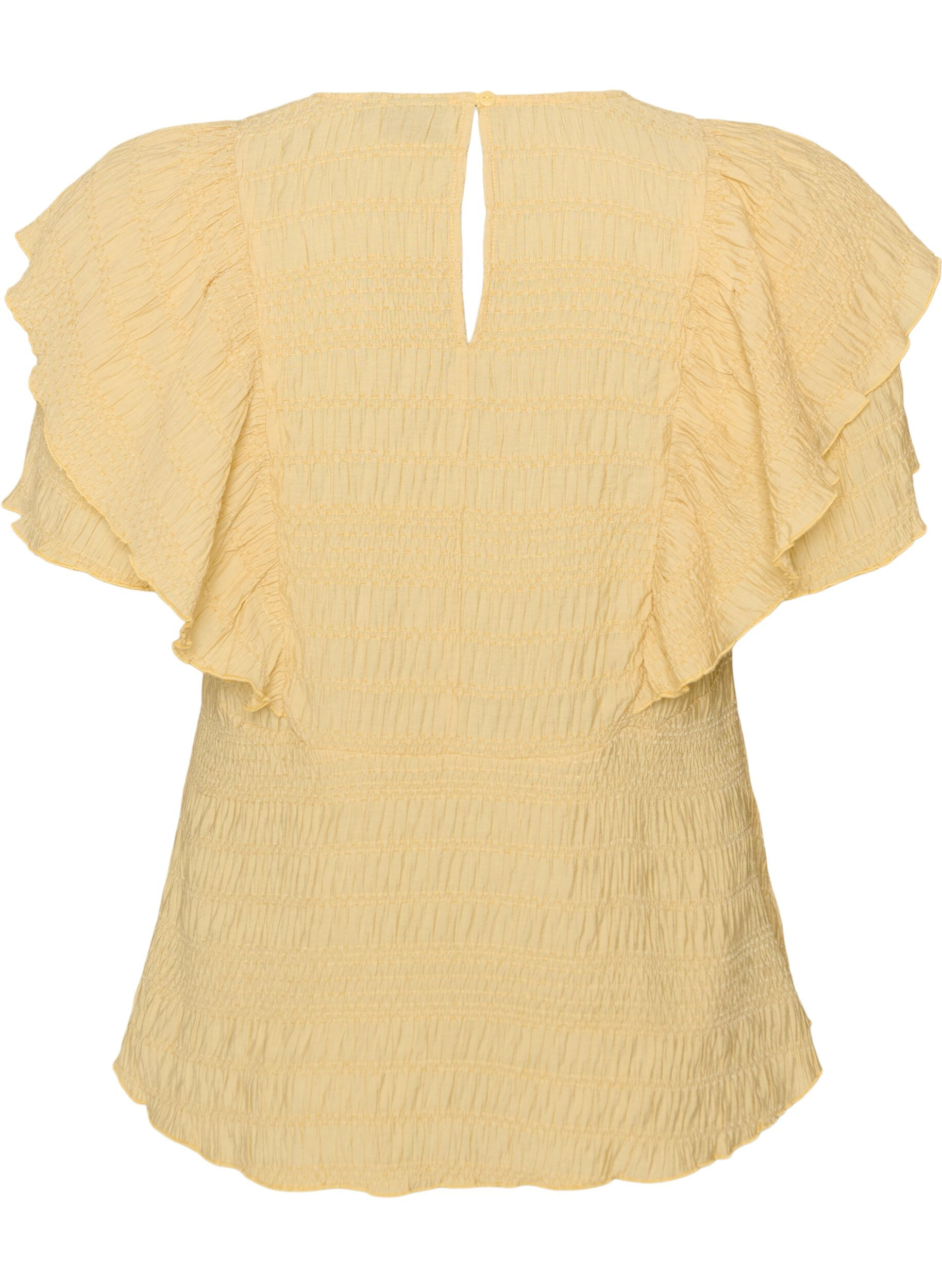 ZizziBluse mit gesmokter Textur und R&uuml;schen&auml;rmeln, Gelb, Packshot image number 1