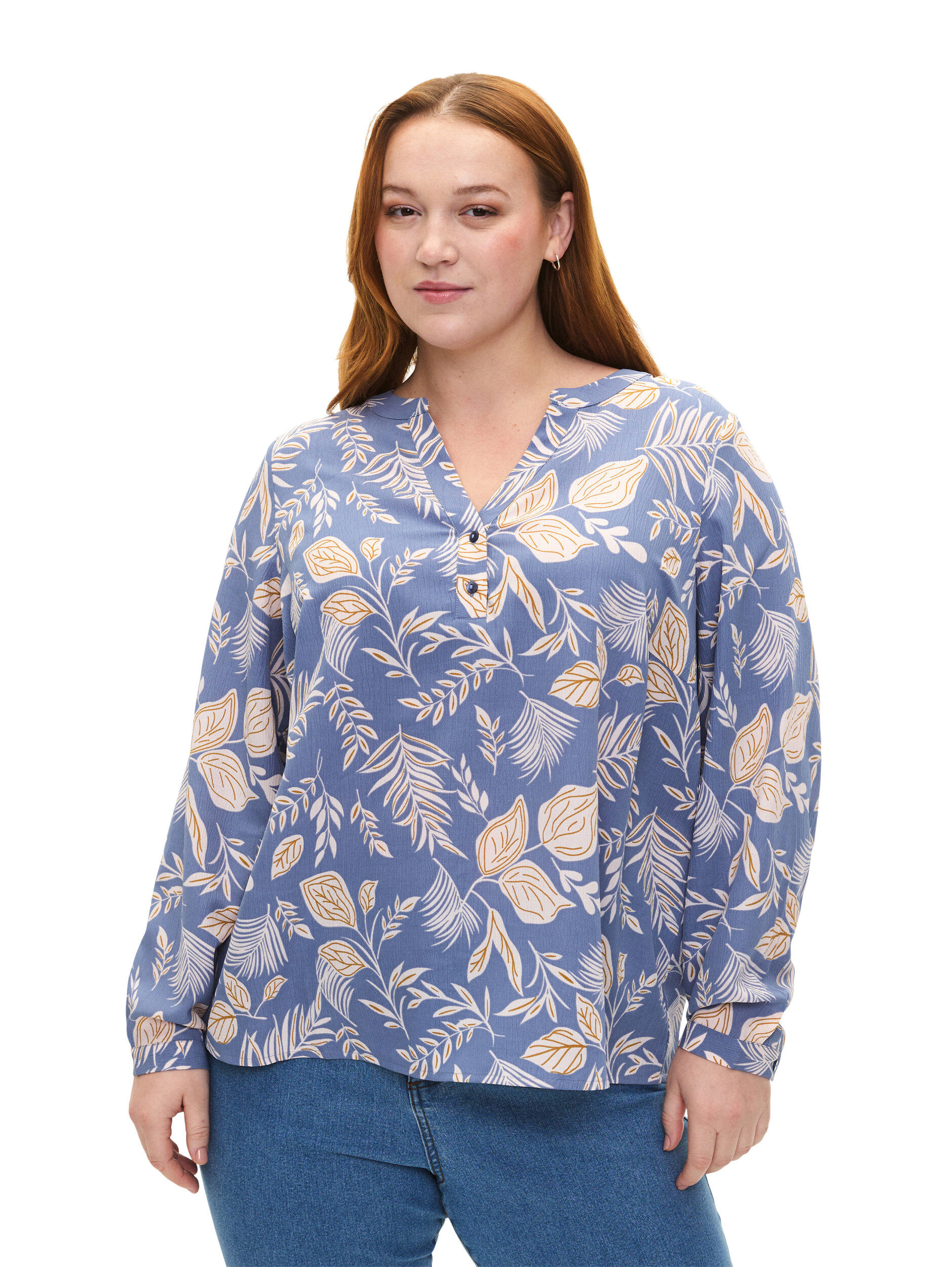 ZizziFLASH &ndash; Lang&auml;rmlige Bluse mit Druck, Delft AOP, Model image number 0