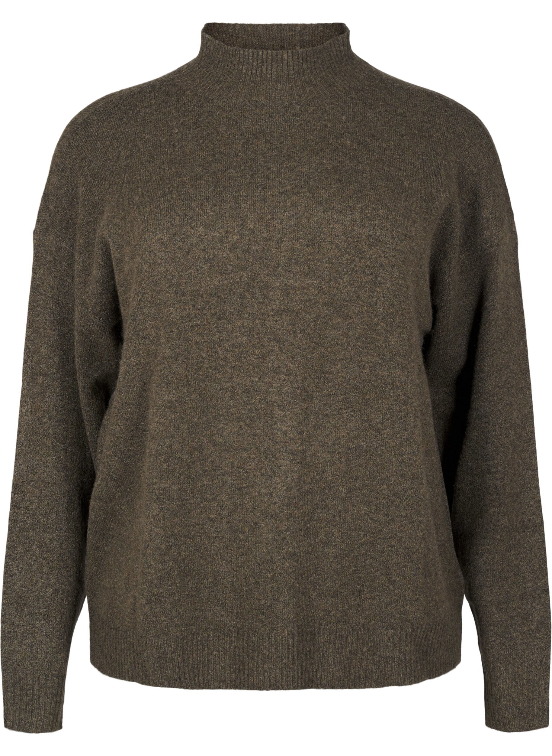 ZizziGestrickte Wollbluse mit hohem Kragen, Sea Turtle Mel., Packshot image number 0