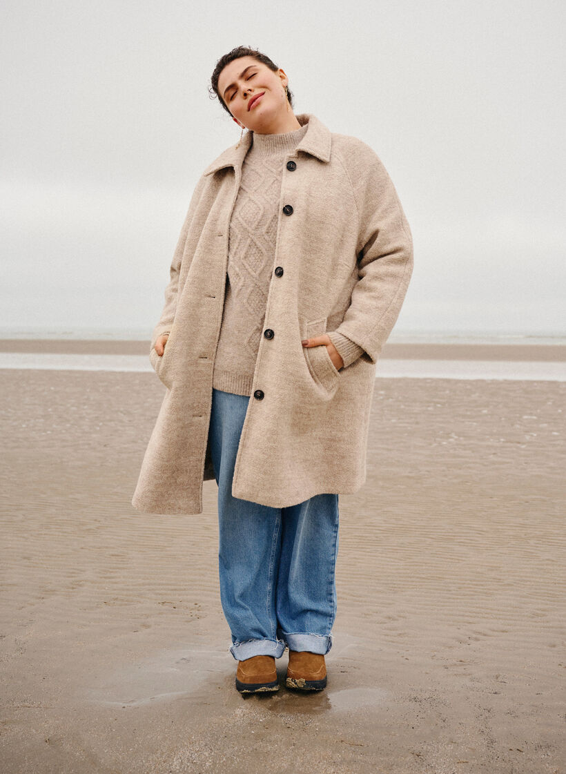 Plaid Bouclé Mantel mit Knöpfen, Simply Taupe, Image image number 1