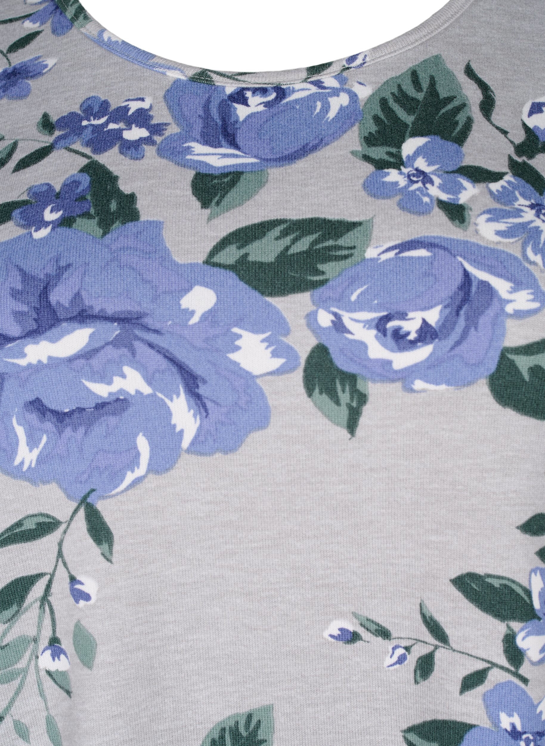 Zizzi Bluse mit Blumenmuster und langen &Auml;rmeln, Blau, Packshot image number 2
