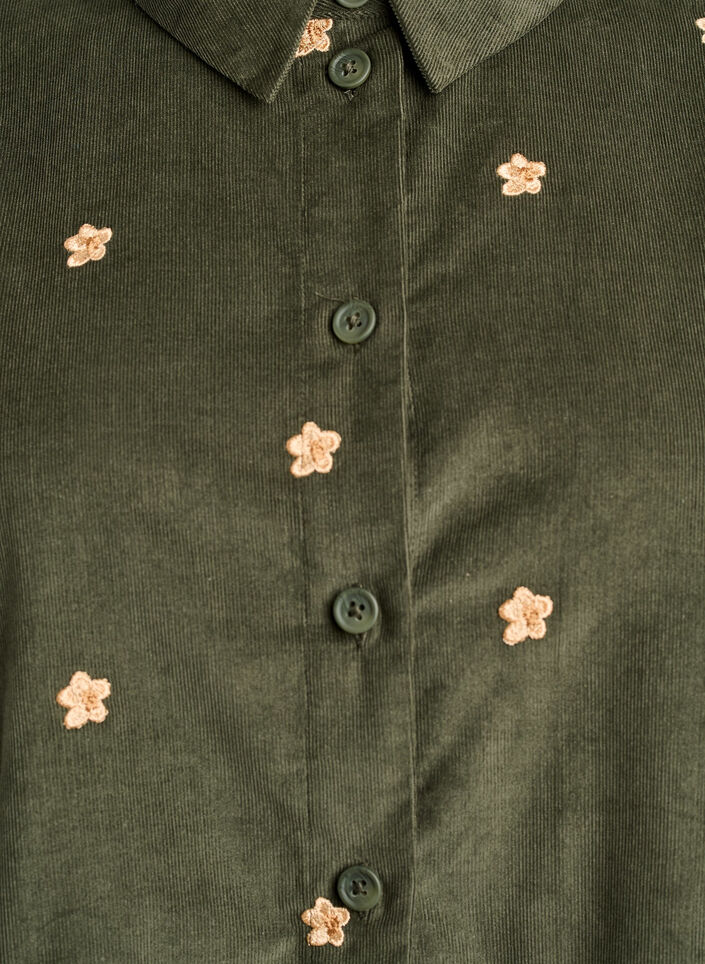 Cordbluse mit gestickten Blumen, Grün, Packshot image number 2