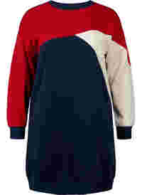 Langer Pullover mit Farbblock-Muster