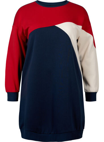 Langer Pullover mit Farbblock-Muster, Navy Color Block, Packshot image number 0