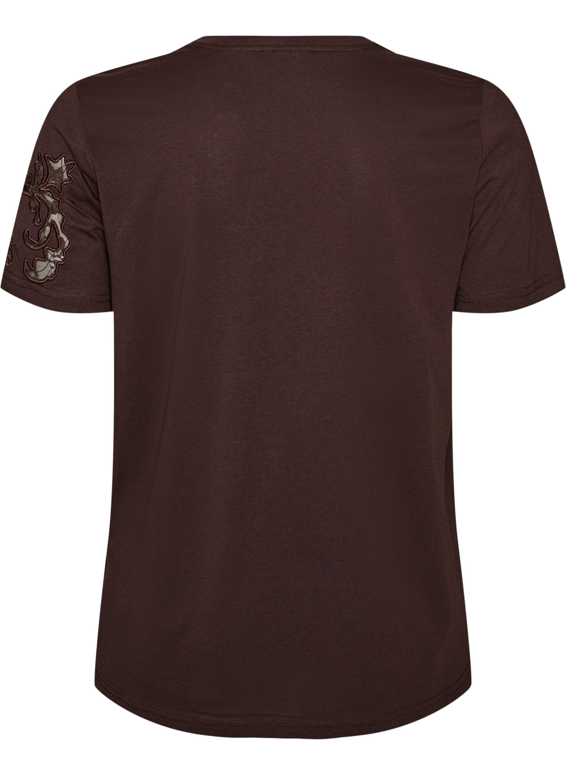 ZizziT-Shirt aus Baumwolle mit Spitzenapplikationen, Braun, Packshot image number 1