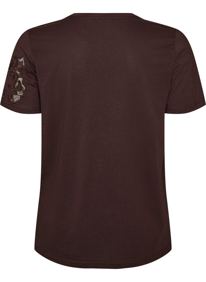 T-Shirt aus Baumwolle mit Spitzenapplikationen, Braun, Packshot image number 1
