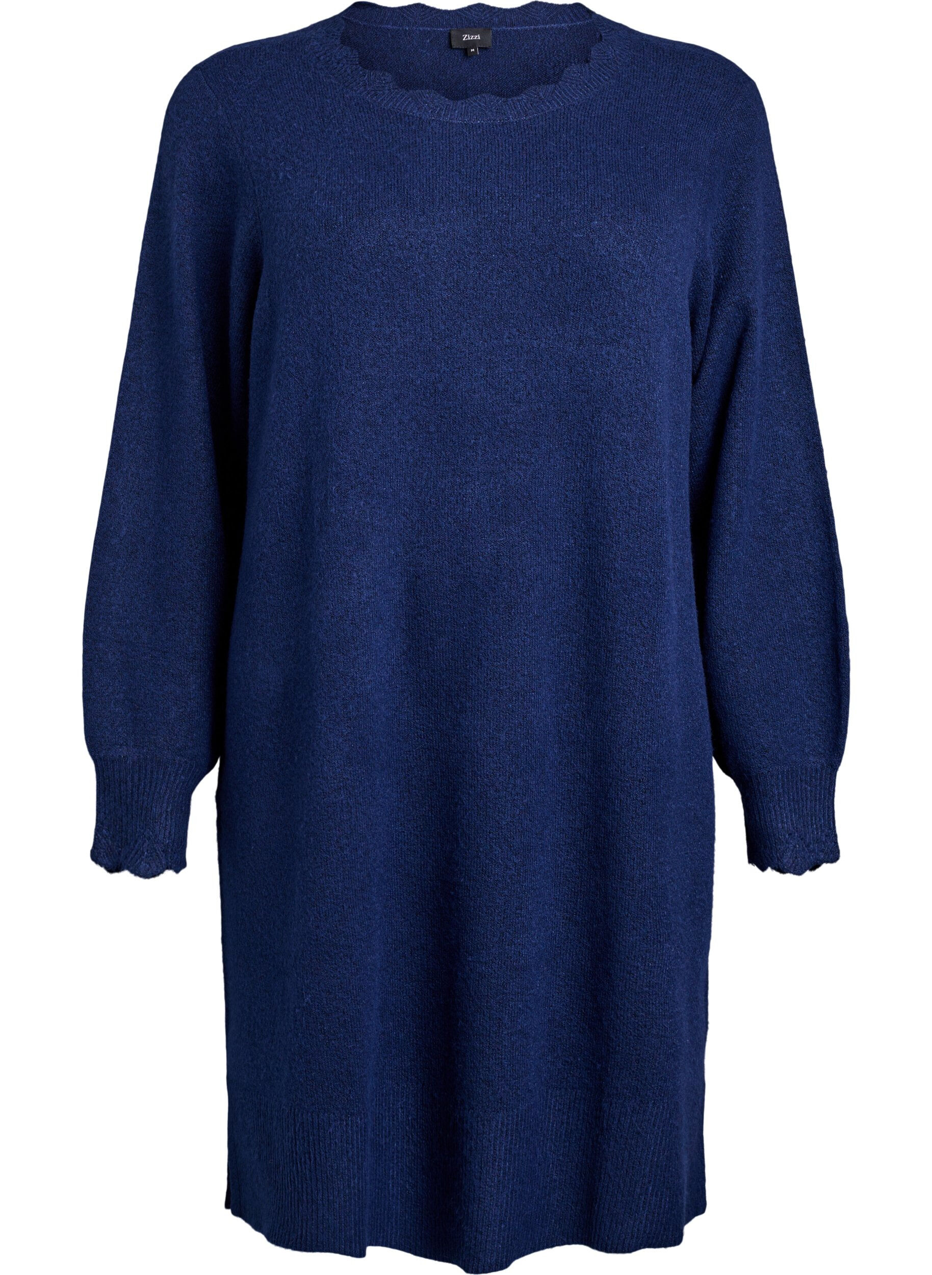 ZizziGestricktes Minikleid mit gewelltem Saum und Schlitzen, Blau, Packshot image number 0