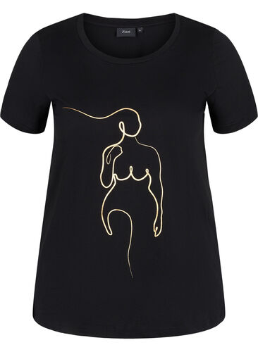 Bedrucktes Baumwoll-T-Shirt, Black w. Gold Foil , Packshot image number 0