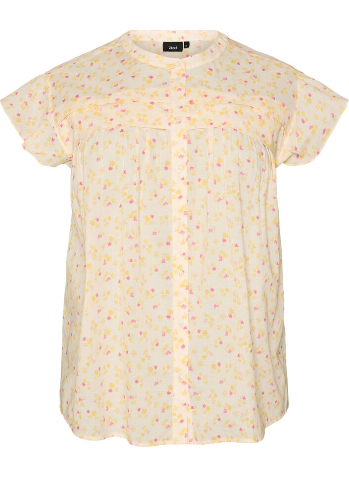 &Auml;rmellose Hemdbluse in A-Linie aus Baumwolle, Gelb, Packshot image number 0