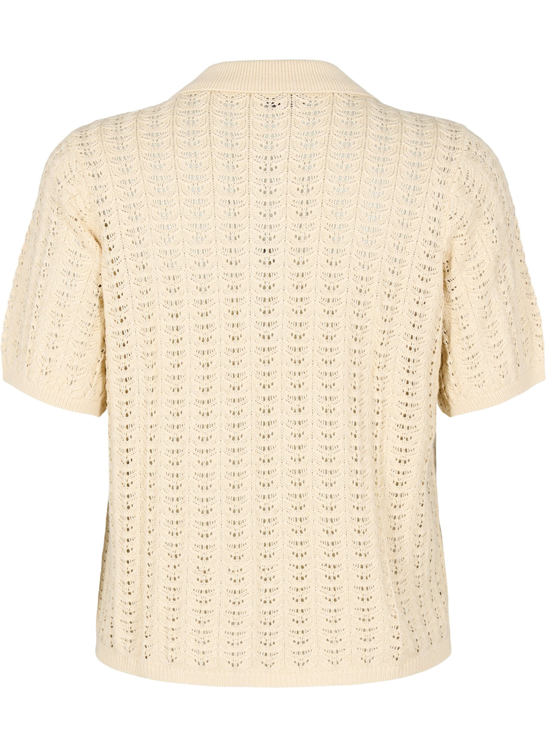 ZizziGestricktes Poloshirt mit Lochmuster, Beige, Packshot image number 1