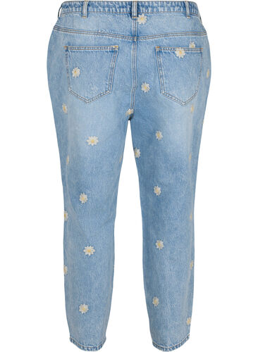 Mille Mom Fit Jeans mit Blumenstickerei, Light Blue w. Flower, Packshot image number 1