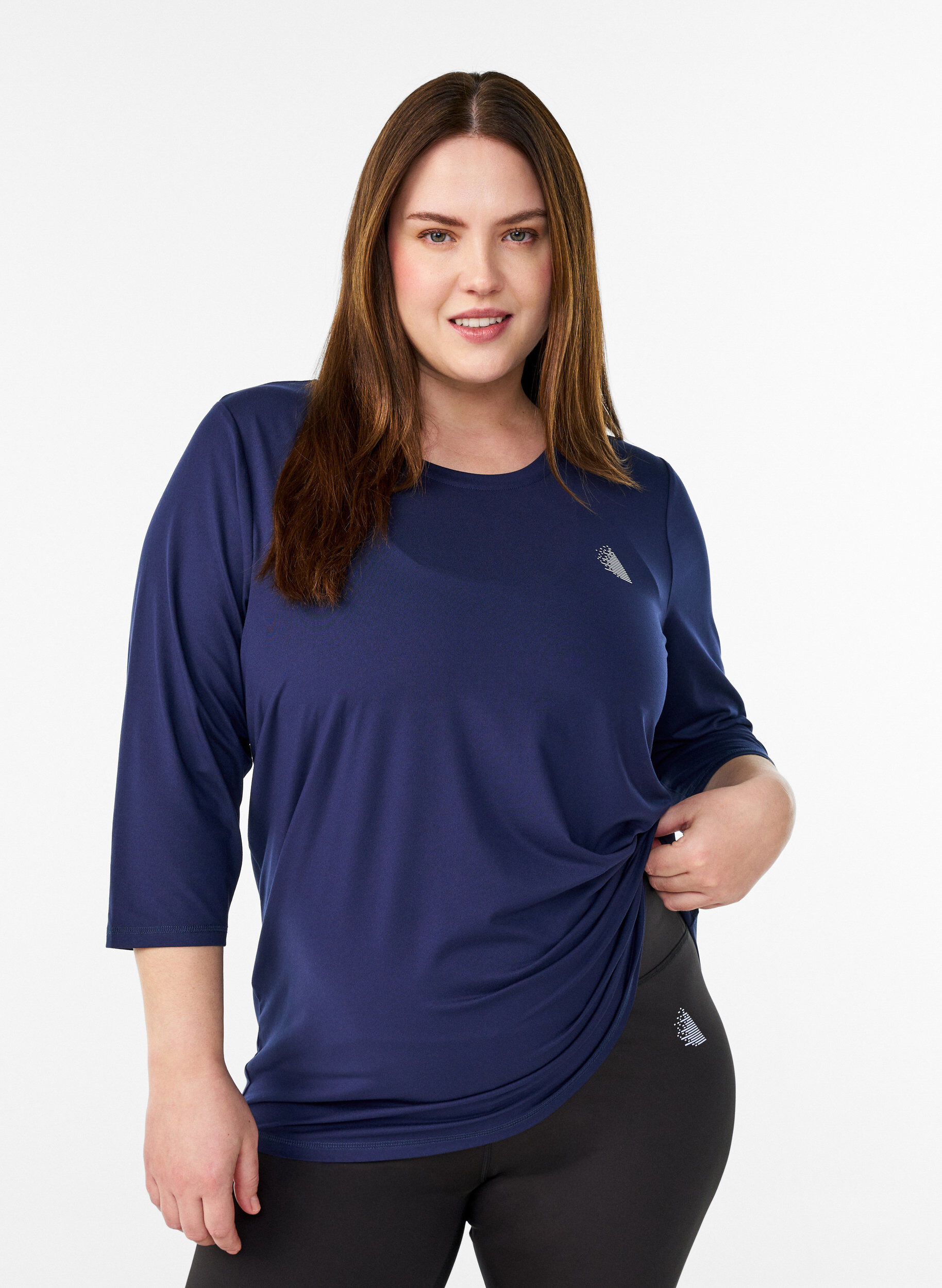 Trainingsshirt mit 3/4-&Auml;rmeln, Blau, Model
