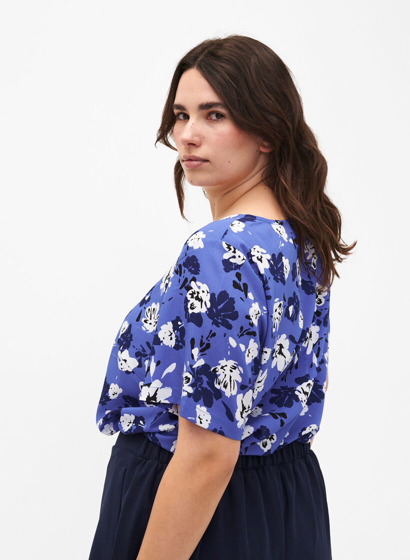 FLASH &ndash; Kurz&auml;rmelige Bluse mit Print, Amparo Blue Flower, Model image number 1